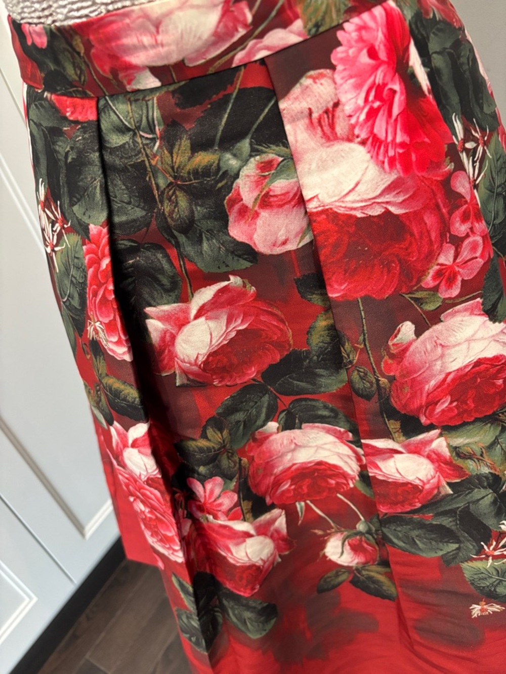 Talbots Floral A-Line Midi Skirt Red Pink Pleated Party Skirt 6 - Picture 10 of 13